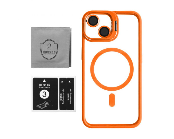Чехол с функцией MagSafe для Apple iPhone 15 с подставкой и защитой для камер orange