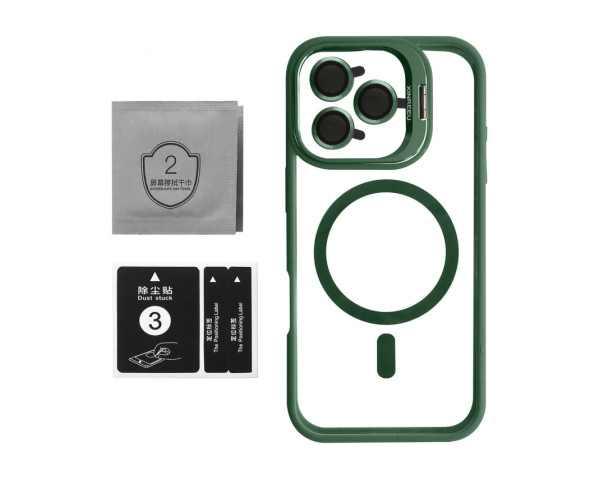 Чехол с функцией MagSafe для Apple iPhone 15 Pro с подставкой и защитой для камер green