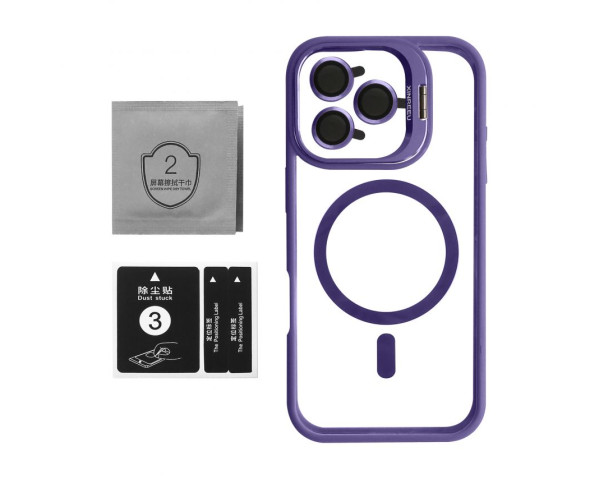 Чехол с функцией MagSafe для Apple iPhone 15 Pro с подставкой и защитой для камер violet