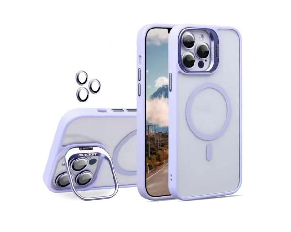 Чехол с функцией MagSafe для Apple iPhone 15 Pro с подставкой и защитой для камер lilac