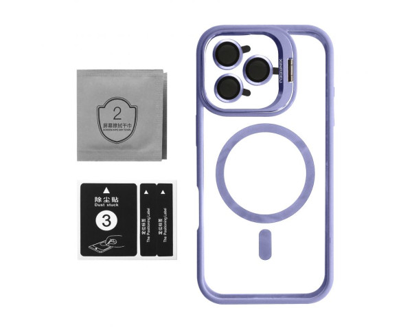 Чехол с функцией MagSafe для Apple iPhone 15 Pro с подставкой и защитой для камер lilac