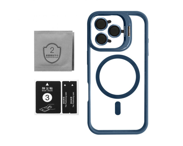 Чехол с функцией MagSafe для Apple iPhone 15 Pro Max с подставкой и защитой для камер dark blue