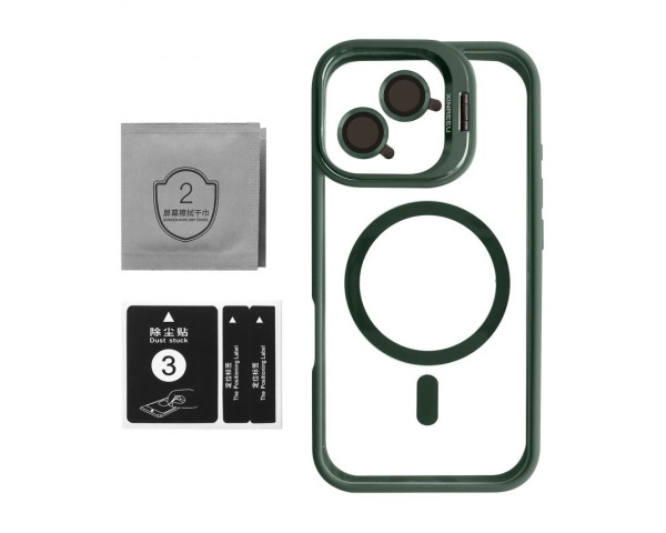 Чехол с функцией MagSafe для Apple iPhone 16 с подставкой и защитой для камер green