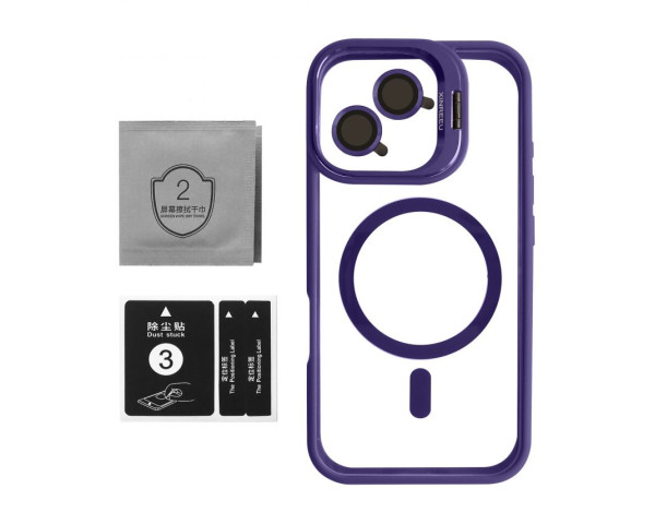 Чехол с функцией MagSafe для Apple iPhone 16 с подставкой и защитой для камер violet