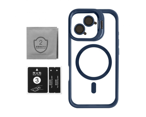 Чехол с функцией MagSafe для Apple iPhone 16 с подставкой и защитой для камер dark blue