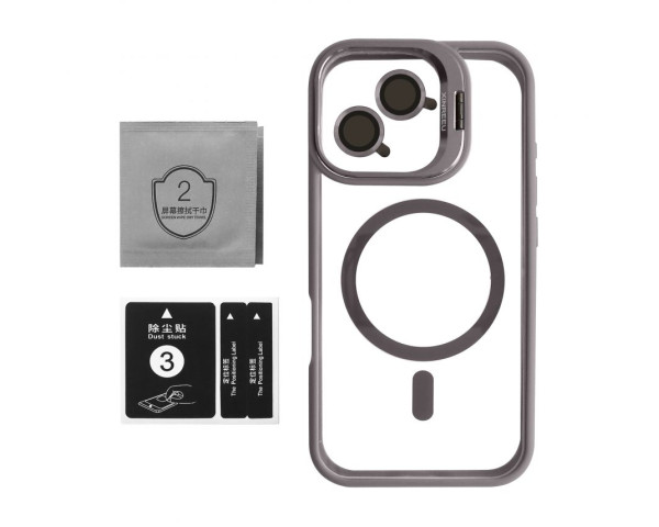 Чехол с функцией MagSafe для Apple iPhone 16 с подставкой и защитой для камер light grey