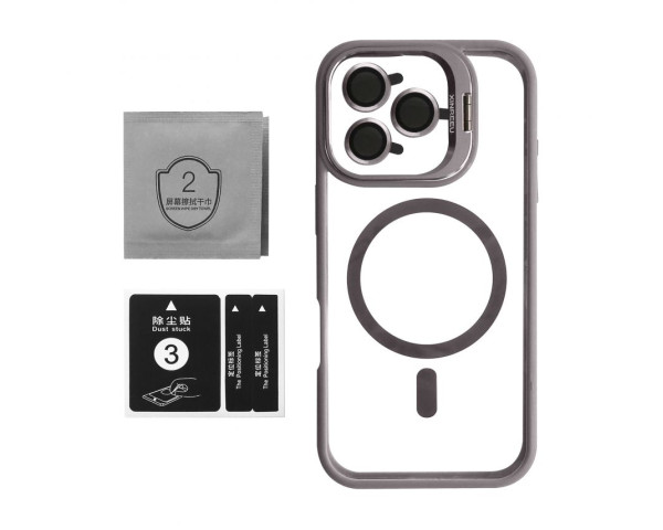 Чехол с функцией MagSafe для Apple iPhone 16 Pro с подставкой и защитой для камер light grey