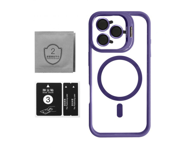 Чехол с функцией MagSafe для Apple iPhone 16 Pro Max с подставкой и защитой для камер violet