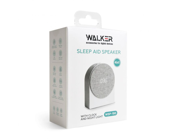 Нічник-колонка 4в1 Годинник Нічник Білий шум Bluetooth колонка WALKER WSP-190 Біла