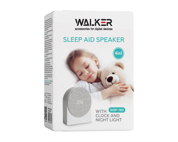 Нічник-колонка 4в1 Годинник Нічник Білий шум Bluetooth колонка WALKER WSP-190 Біла