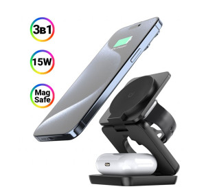 Бездротовий зарядний пристрій 3в1 WALKER WH-57 15W black