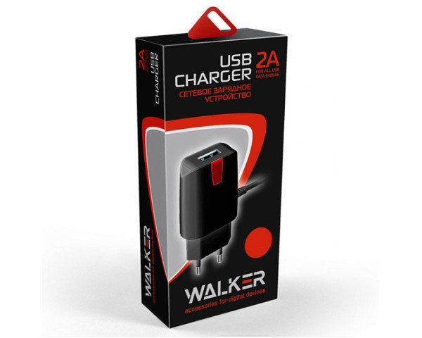 Мережевий зарядний пристрій (адаптер) 2в1 WALKER WH-23 1USB / 2A + Lightning black