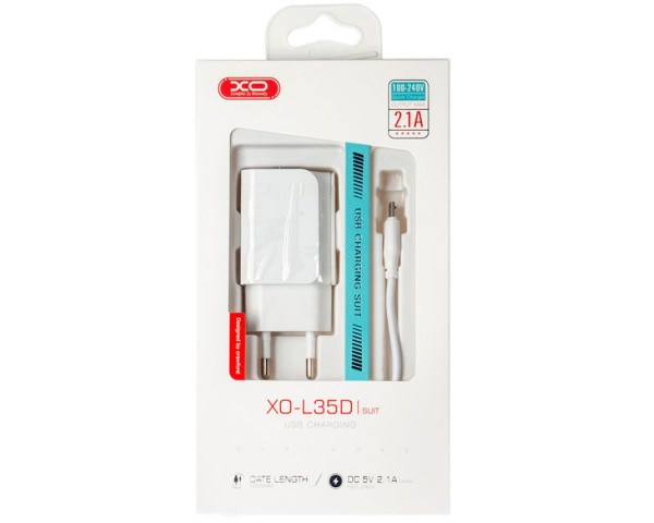 Сетевое зарядное устройство XO L35D адаптер 2USB/2.1А + Micro white