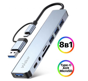 Перехідник USB-HUB 8в1 WALKER WHUB-53 з роз'ємом USB/Type-C