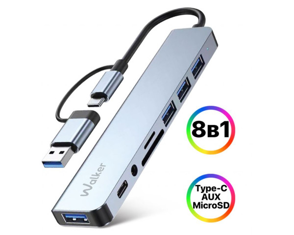 Перехідник USB-HUB 8в1 WALKER WHUB-53 з роз'ємом USB/Type-C