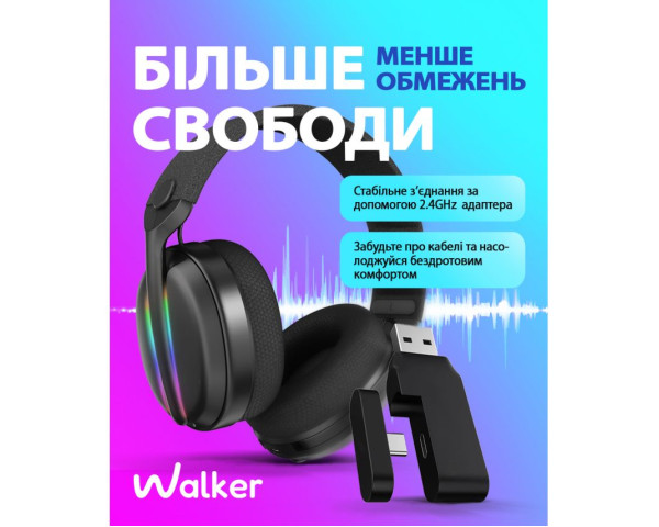 Ігрові навушники Bluetooth WALKER WBT-83 black