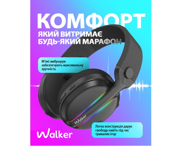 Ігрові навушники Bluetooth WALKER WBT-83 black