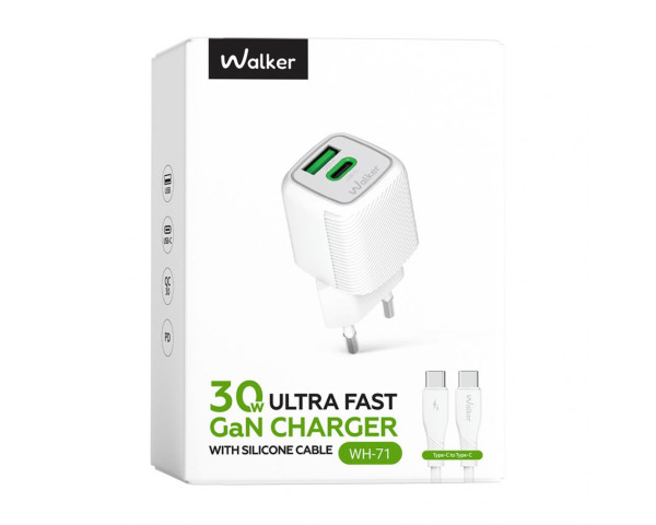 Мережевий зарядний пристрій (адаптер) 2в1 GAN 30W + Data Cable Type-C to Type-C white