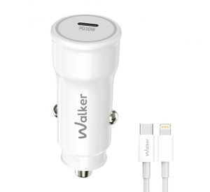 Автомобільний зарядний пристрій (адаптер) 2в1 WALKER WCR-63 PD_30W + Data Cable Type-C to Lightning white