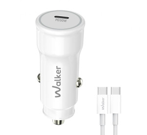 Автомобільний зарядний пристрій (адаптер) 2в1 WALKER WCR-63 PD_30W + Data Cable Type-C to Type-C white