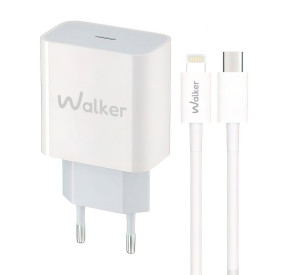 Мережевий зарядний пристрій (адаптер) 2в1 WALKER WH-39 PD / 3A / 20W + Data Cable Type-C to Lightning 20W white