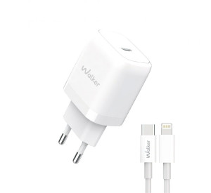 Мережевий зарядний пристрій (адаптер) 2в1 WALKER WH-63 PD_20W + Data Cable Type-C to Lightning white