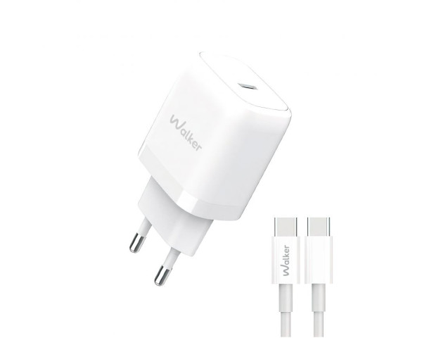 Мережевий зарядний пристрій (адаптер) 2в1 WALKER WH-63 PD_20W + Data Cable Type-C to Type-C white