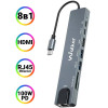 Перехідник USB-хаб WALKER WHUB-63 8в1 з роз'ємом Type-C grey