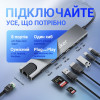Перехідник USB-хаб WALKER WHUB-63 8в1 з роз'ємом Type-C grey