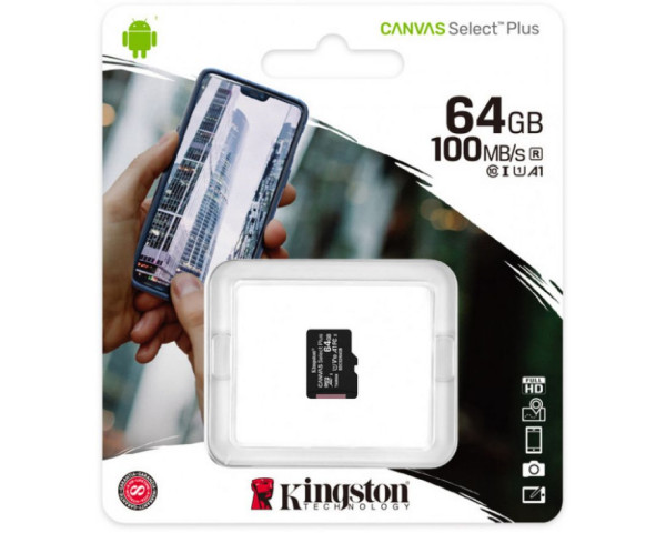 Карта памяти Kingston Canvas Select Plus MicroSDHC 64GB Class 10 UHS-I R100MB/s (SDCS2/64GBSP)