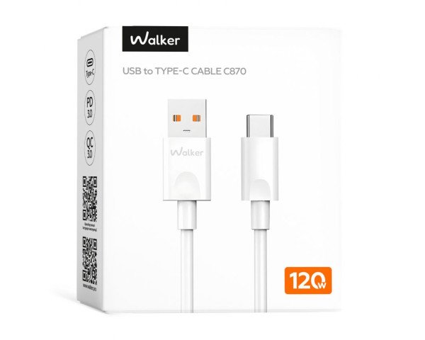 Кабель USB WALKER C870 USB to Type-C 6A_120W 1м white