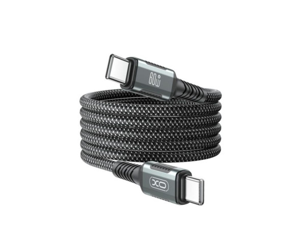 Кабель USB XO NB-Q267 60W Type-C to Type-C плетений на магнітах black