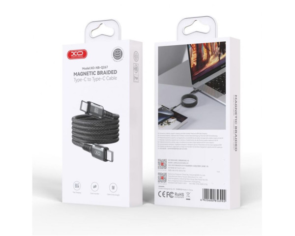 Кабель USB XO NB-Q267 60W Type-C to Type-C плетений на магнітах black