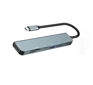Перехідник USB-C HUB 7в1 grey