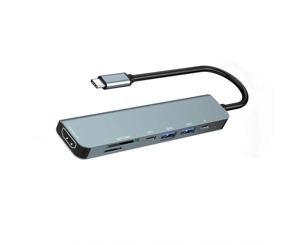 Переходник USB-хаб 7в1 с разъемом Type-C grey