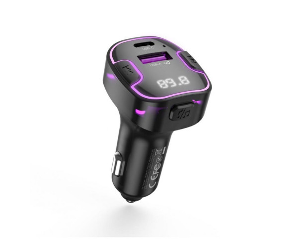 Автомобільний зарядний пристрій (адаптер) - FM-трансмітер XO BCC12 PD / USB / 3.1A black