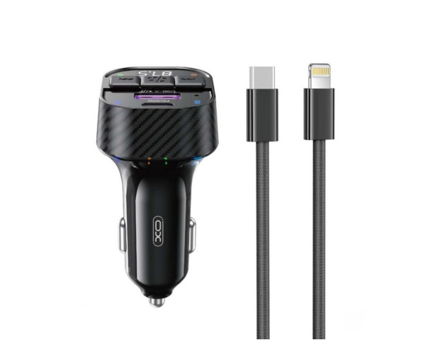Автомобильное зарядное устройство (адаптер) - FM-трансмиттер 2в1 XO BCC17 PD30W + Data Cable Type-C to Lightning black