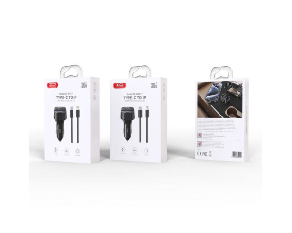Автомобильное зарядное устройство (адаптер) - FM-трансмиттер 2в1 XO BCC17 PD30W + Data Cable Type-C to Lightning black
