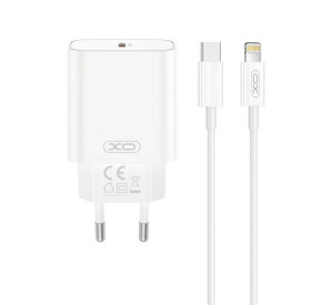 Мережевий зарядний пристрій (адаптер) 2в1 XO CE32 PD_20W + Data Cable Type-C to Lightning white