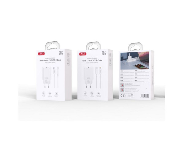 Мережевий зарядний пристрій (адаптер) 2в1 XO CE32 PD_20W + Data Cable Type-C to Type-C white