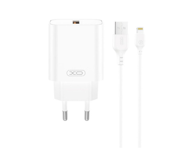 Сетевое зарядное устройство (адаптер) 2в1 XO CE33 QC_18W + USB to Lightning white