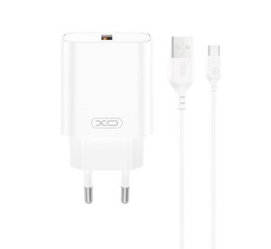 Мережевий зарядний пристрій (адаптер) 2в1 XO CE33 QC_18W + USB to Type-C white