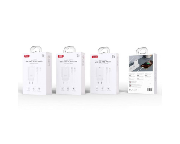 Мережевий зарядний пристрій (адаптер) 2в1 XO CE33 QC_18W + USB to Type-C white