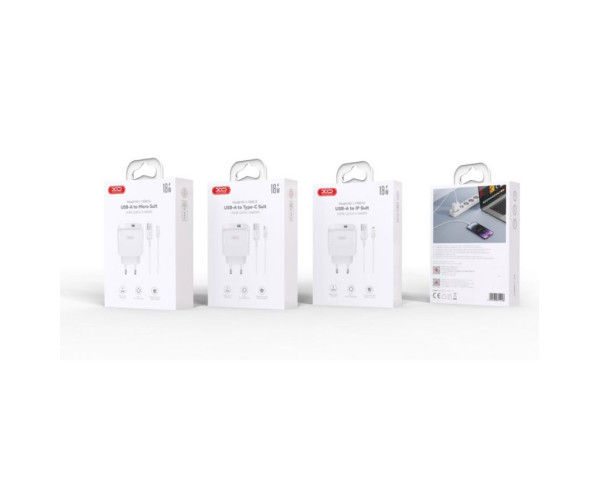 Мережевий зарядний пристрій (адаптер) 2в1 XO L135 1USB / QC3.0 / 18W + Data Cable USB to Lightning white
