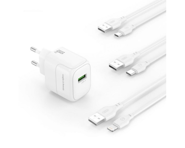 Сетевое зарядное устройство (адаптер) 2в1 XO L135 1USB / QC3.0 / 18W + Data Cable USB to Micro white