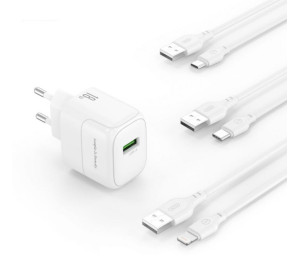 Мережевий зарядний пристрій (адаптер) 2в1 XO L135 1USB / QC3.0 / 18W + Data Cable USB to Type-C white