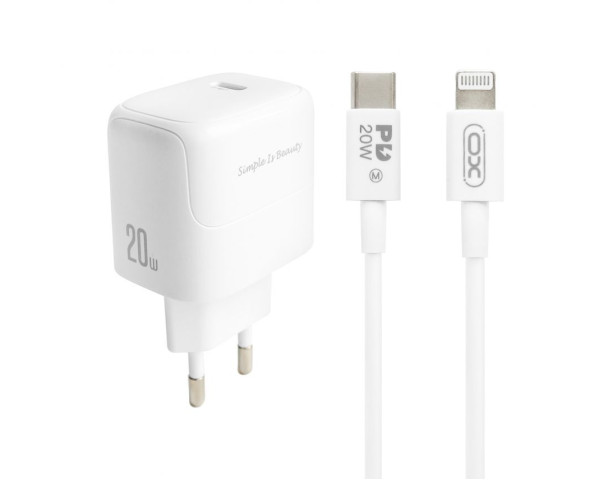 Мережевий зарядний пристрій (адаптер) 2в1 XO L136 PD_20W + Data Cable Type-C to Lightning white