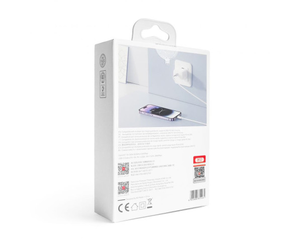 Мережевий зарядний пристрій (адаптер) 2в1 XO L136 PD_20W + Data Cable Type-C to Lightning white