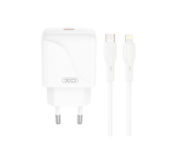 Мережевий зарядний пристрій (адаптер) 2в1 XO L141 PD_20W + Data Cable Type-C to Lightning white