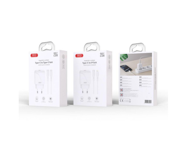 Мережевий зарядний пристрій (адаптер) 2в1 XO L141 PD_20W + Data Cable Type-C to Lightning white